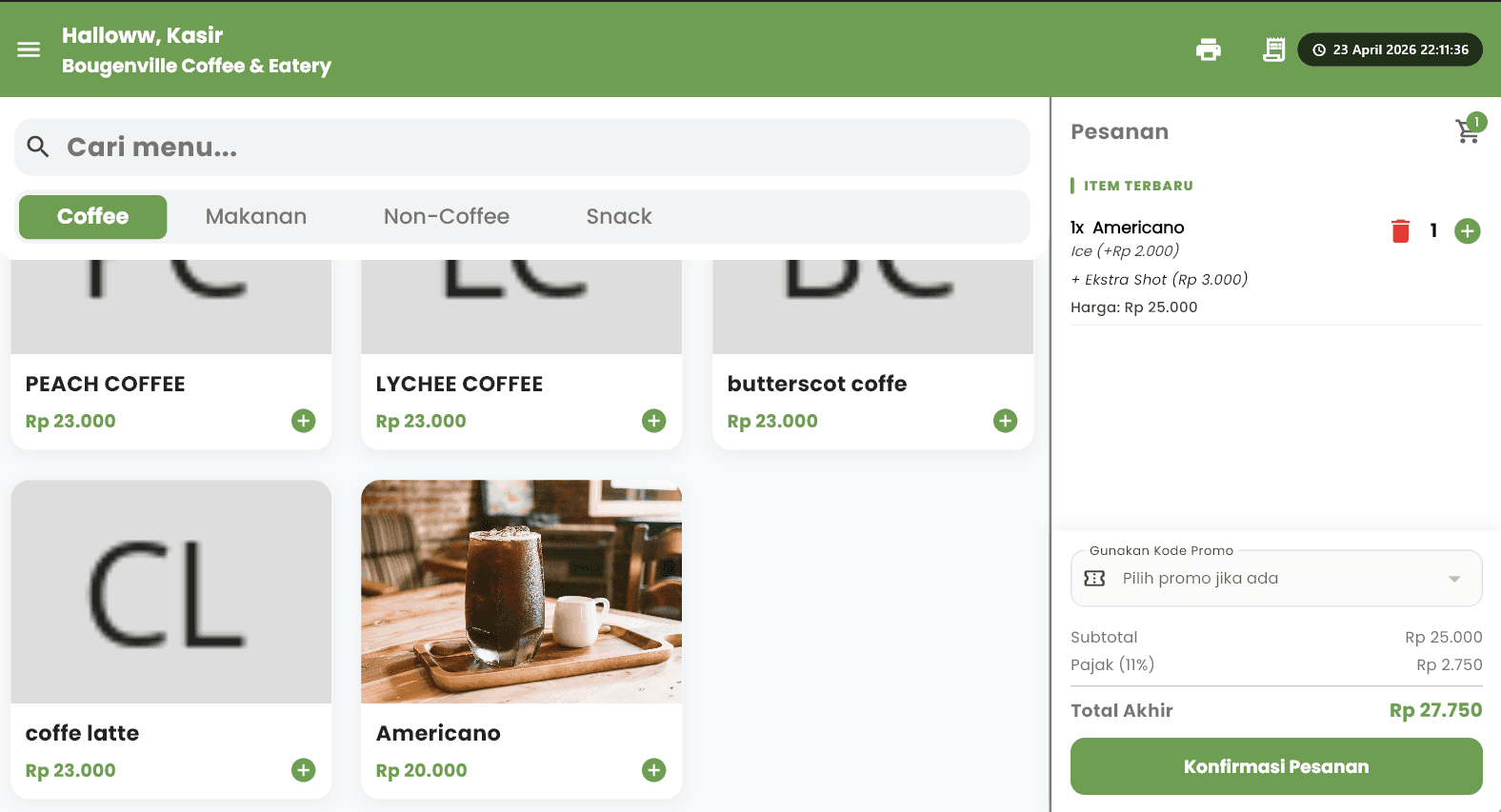 POS App | Bougenville Coffee & Eatery — portfolio Mandara Jaya Abadi (1/2)